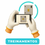 Ícone de RA com mãos segurando celular e peça técnica em exibição.