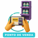Ícone de RA com celular apontado para prateleira com produto e preço em destaque.
