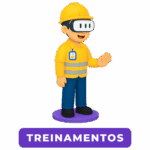 Personagem com capacete e óculos de Realidade Mista representando treinamentos técnicos e corporativos da Casa Mais.