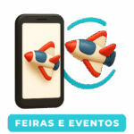 Ícone de RA com celular exibindo avião voando em 3D. Ícone de RA com celular exibindo avião voando em 3D.
