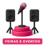 Microfone com caixas de som, representando eventos realizados no Metaverso pela Casa Mais.