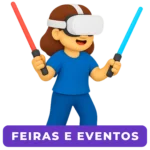 Avatar 3D com óculos de Realidade Virtual em ativação interativa para feiras e eventos corporativos.