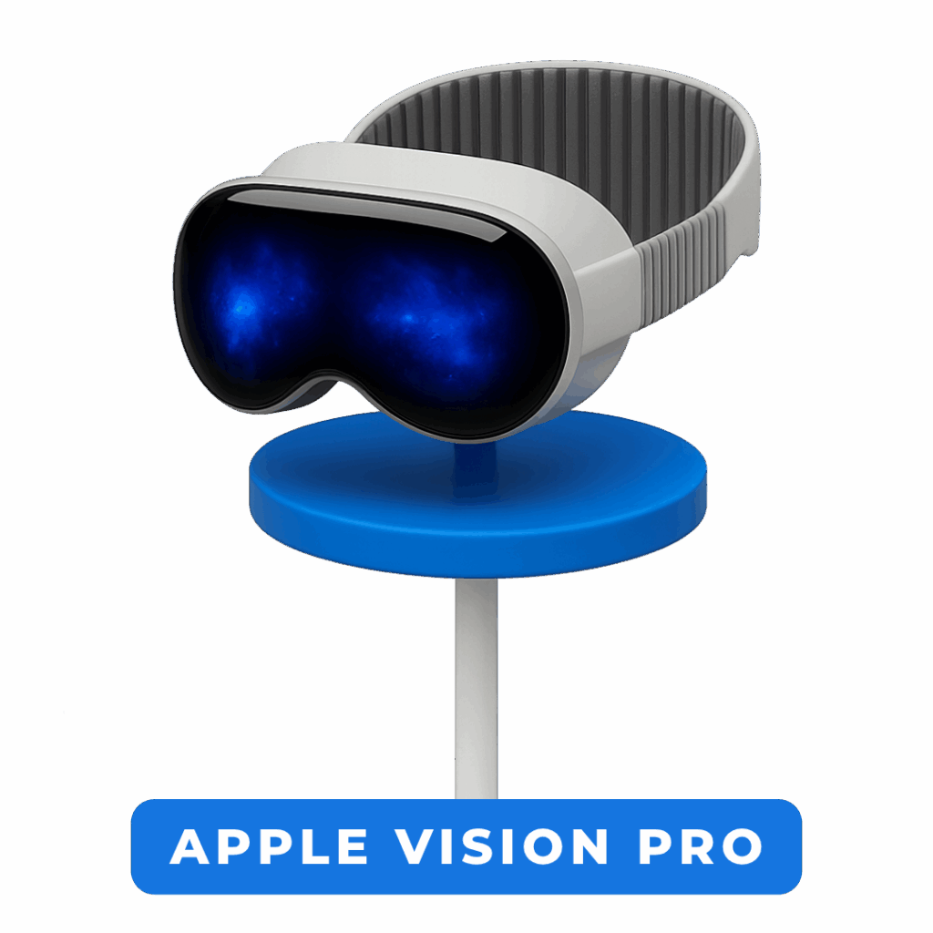 Headset Apple Vision Pro com lentes refletivas.