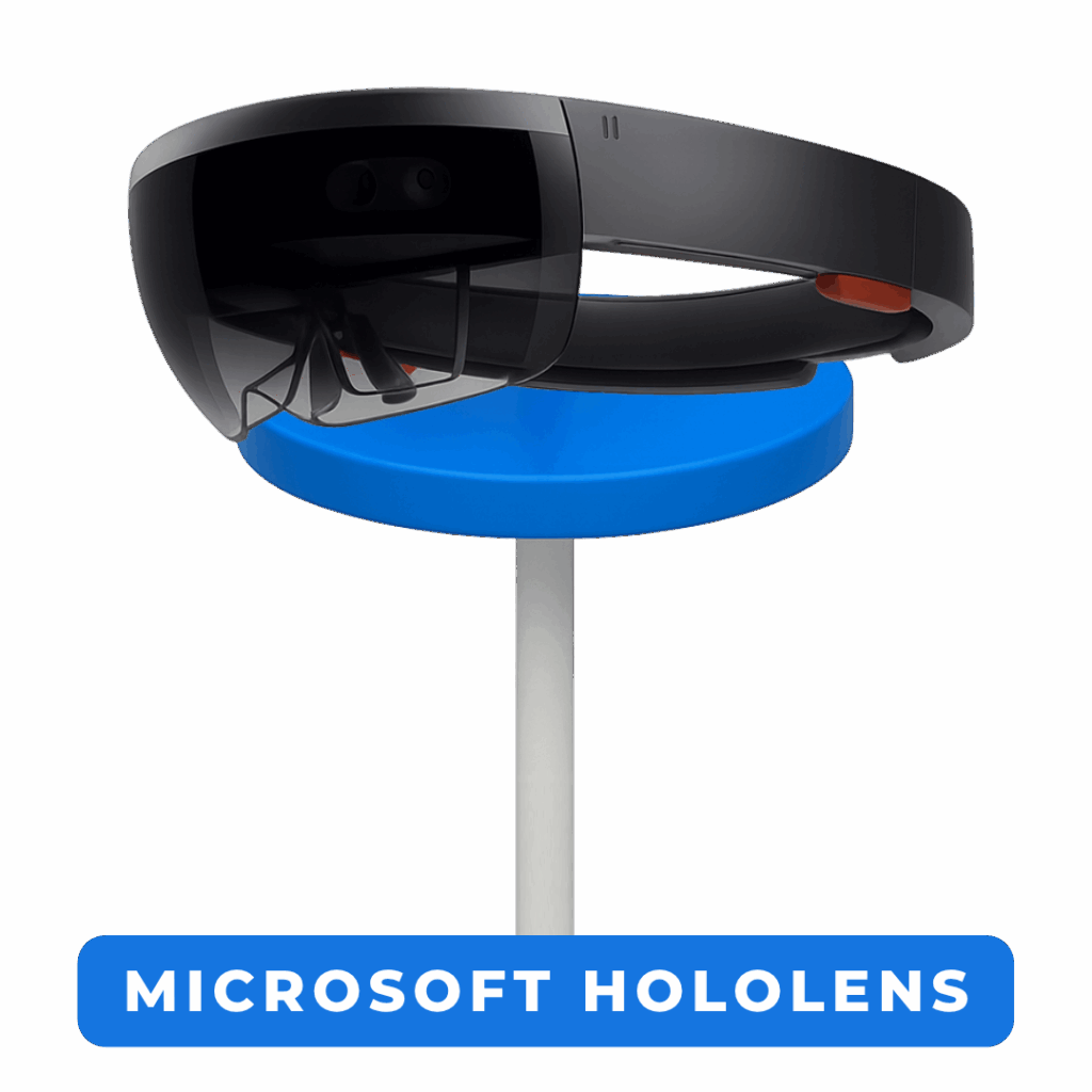 Óculos Microsoft HoloLens com visor translúcido.