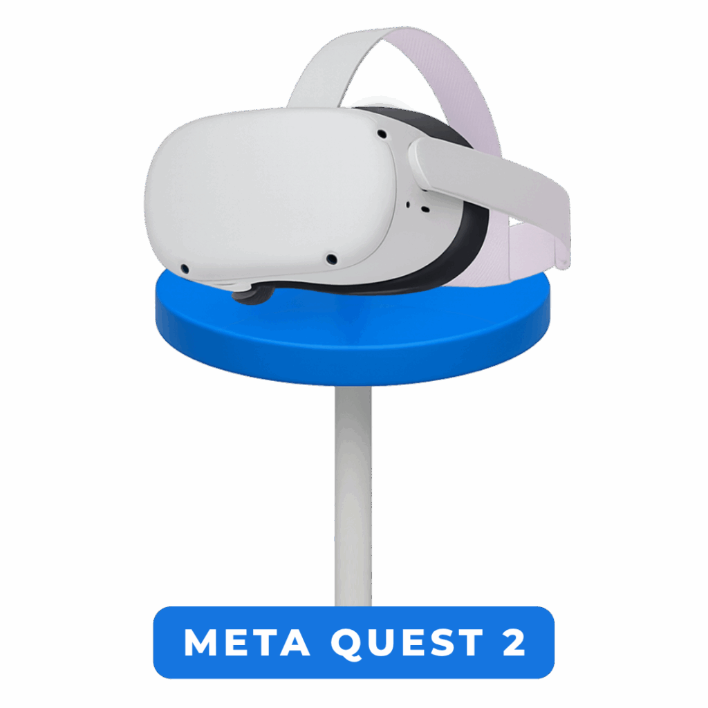 Headset Meta Quest 2 com alça ajustável em 3D.