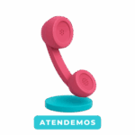 Telefone rosa retrô em base azul.