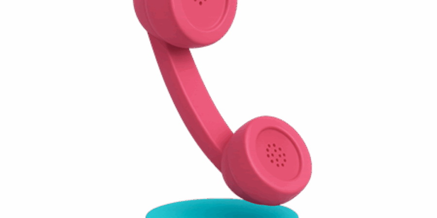 Telefone rosa retrô em base azul.