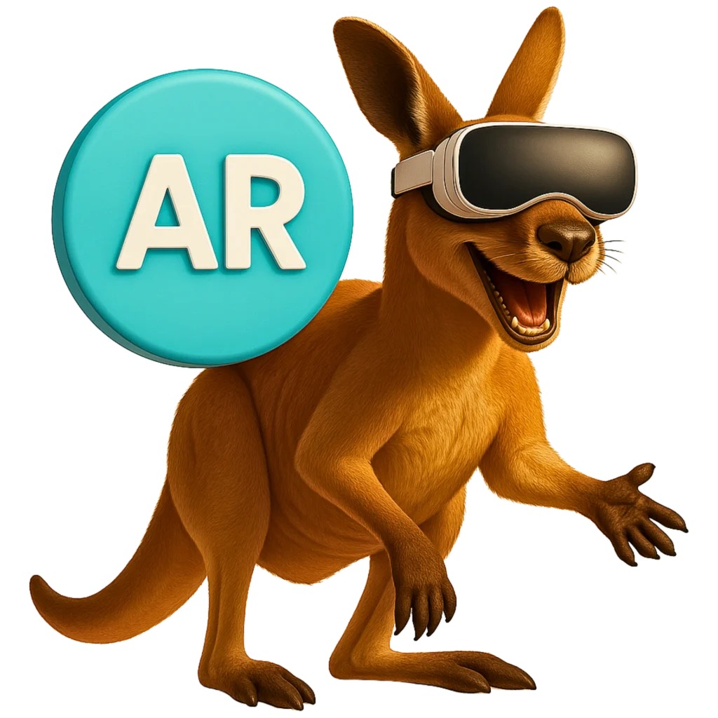 Canguru com óculos de Realidade Virtual e o ícone de AR, representando os serviços de Realidade Aumentada da Casa Mais