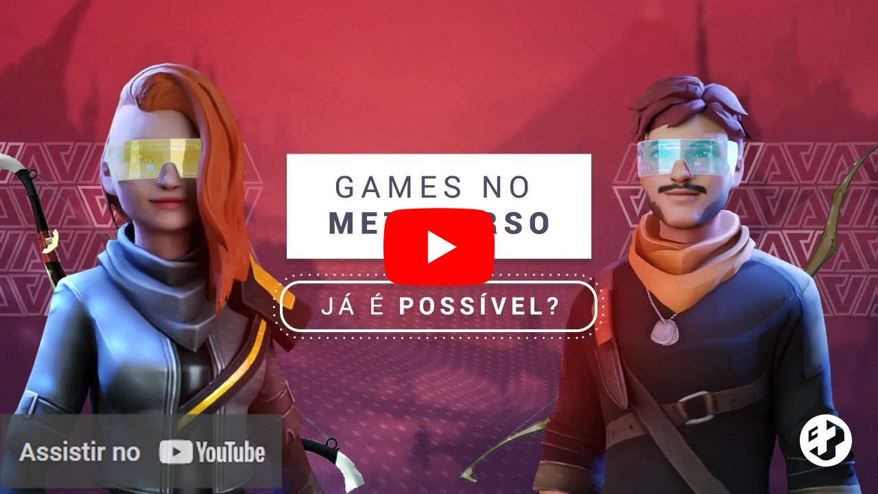 Thumbnail de vídeo com avatares 3D e o texto “Games no Metaverso — Já é possível?”