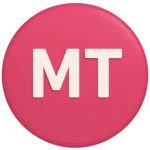 Ícone circular rosa com as letras MT em branco, representando Metaverso.
