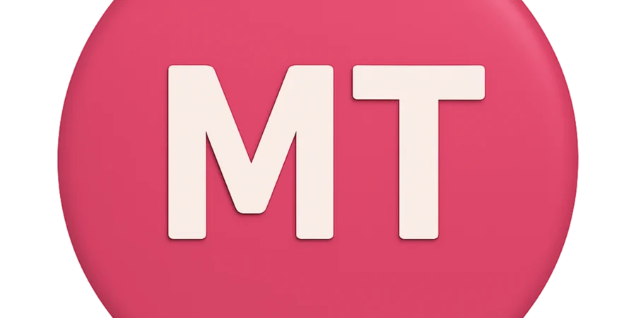 Ícone circular rosa com as letras MT em branco, representando Metaverso.