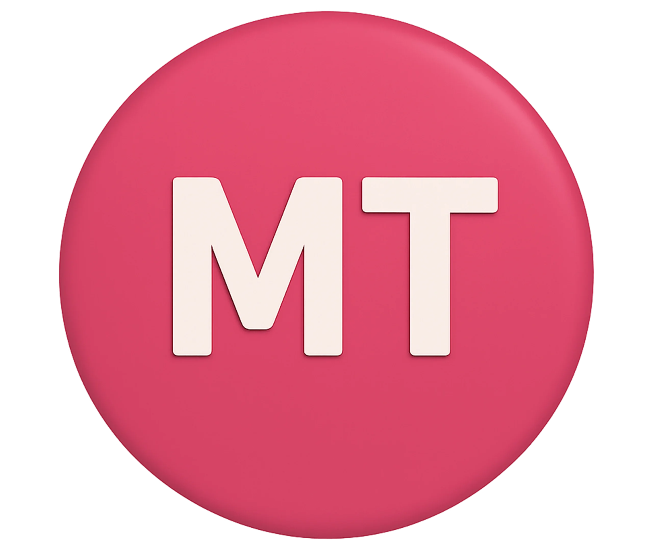 Ícone circular rosa com as letras MT em branco, representando Metaverso.