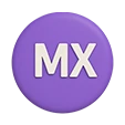 Ícone circular roxo com as letras MX em branco, representando Experiência Imersiva.