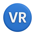 Ícone azul com as letras “VR” em branco, representando Realidade Virtual.