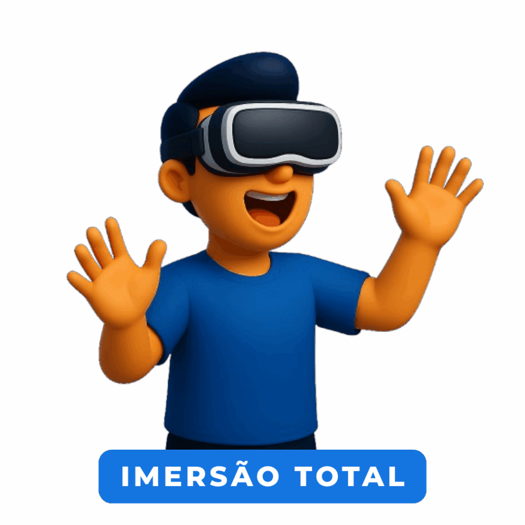 Boneco com óculos VR e expressão animada.