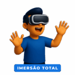 Boneco com óculos VR e expressão animada.