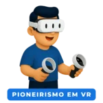 Avatar cartoon usando óculos de Realidade Virtual e controles, simbolizando jogos imersivos com foco em ESG para empresas.