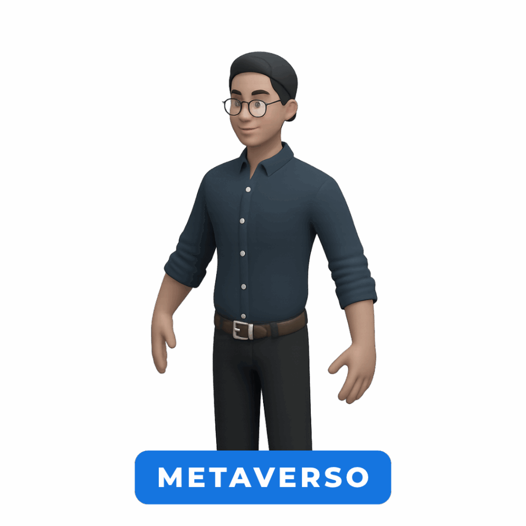 Avatar digital masculino representando presença no Metaverso.