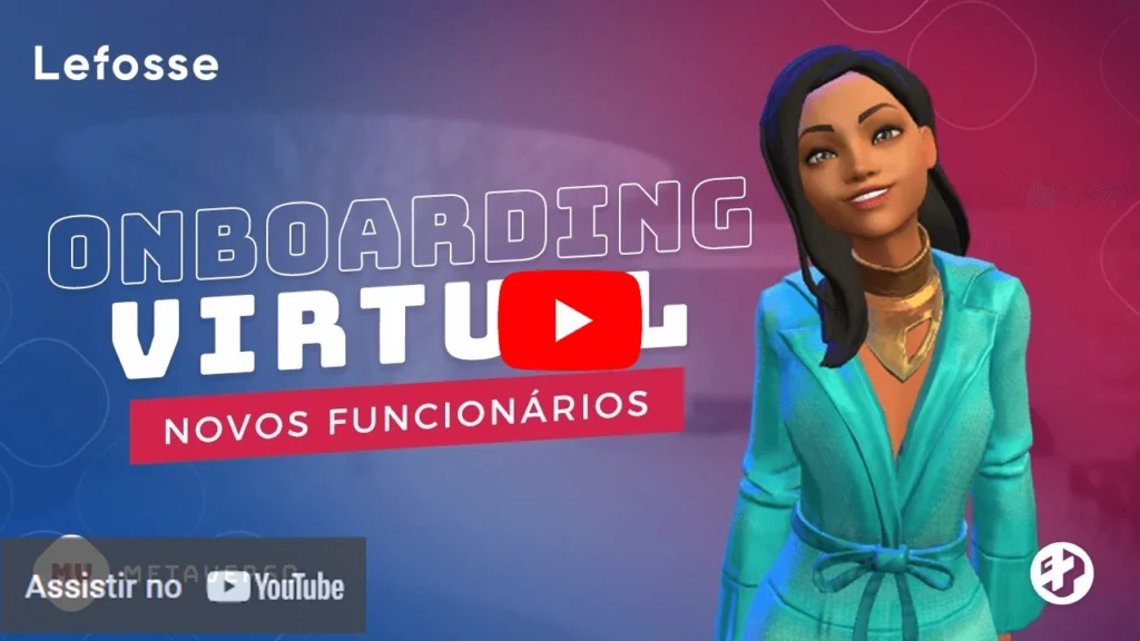 Avatar feminina apresentando onboarding virtual para novos funcionários da Lefosse
