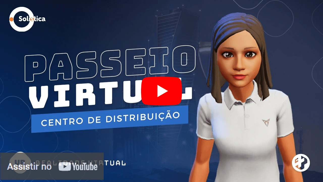 Avatar feminino apresenta passeio virtual em centro de distribuição Solistica