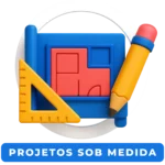 Ícone colorido de planta baixa com régua e lápis, simbolizando projetos ESG personalizados em Realidade Virtual.
