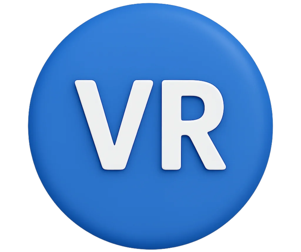 Ícone circular azul com as letras VR em branco