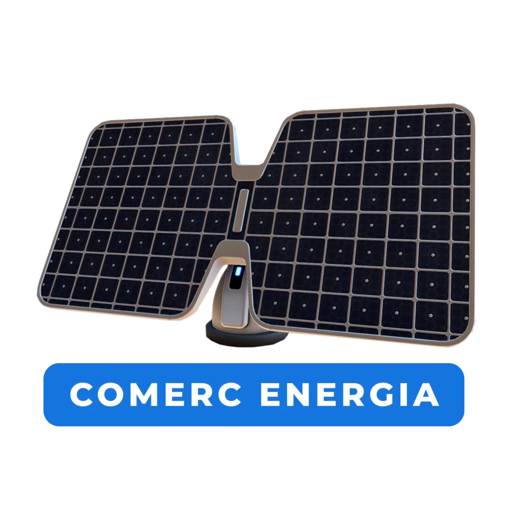Tour Virtual da Comerc Energia com destaque para placas solares modernas.