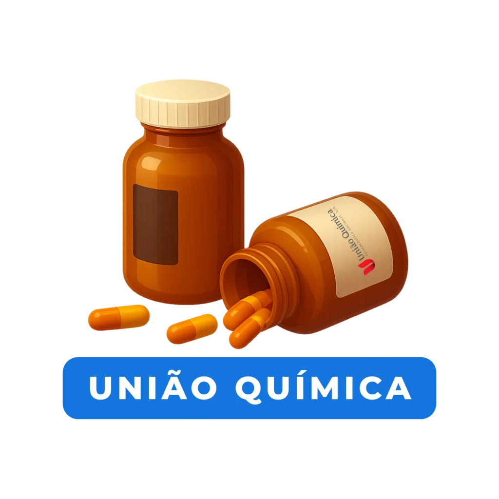 Tour virtual na fábrica da União Química em Brasília com frascos de medicamento.