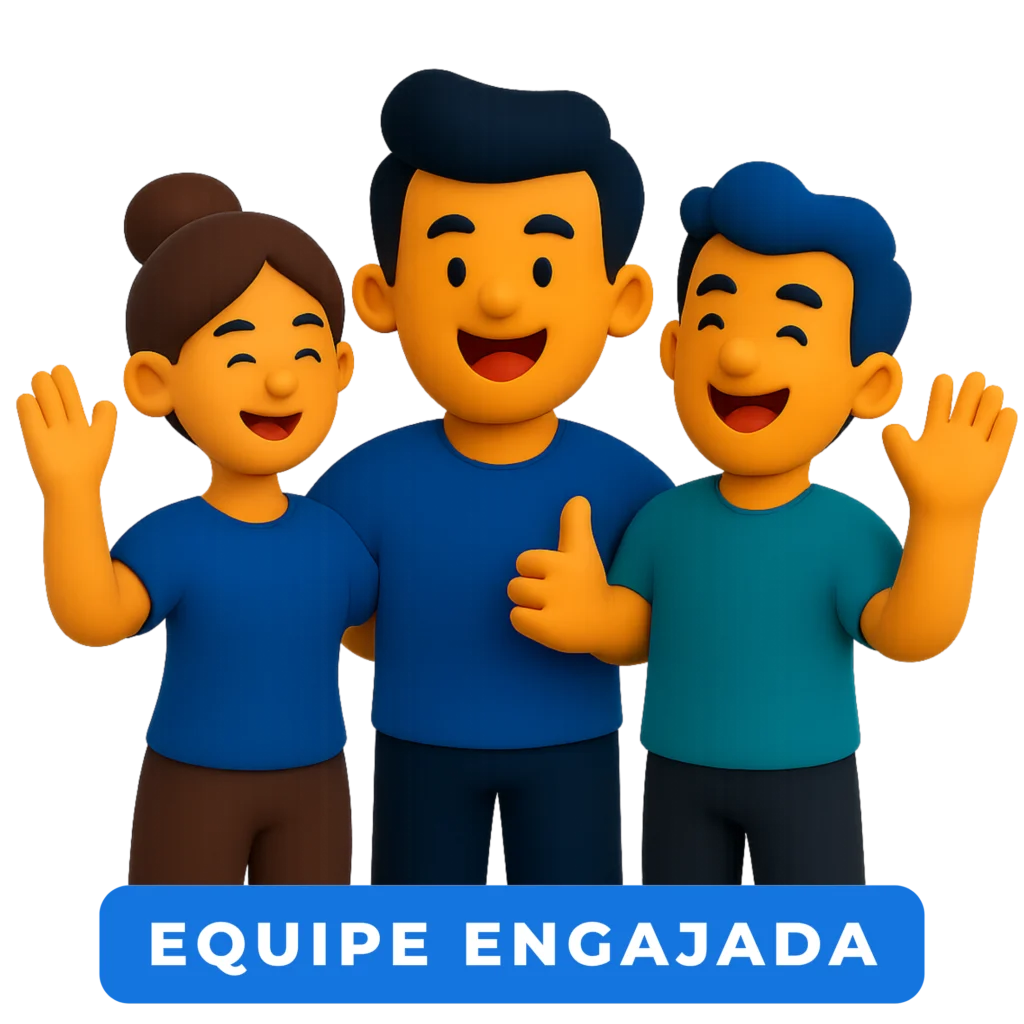 Equipe animada representando colaboradores engajados em treinamentos com jogos ESG em Realidade Virtual.