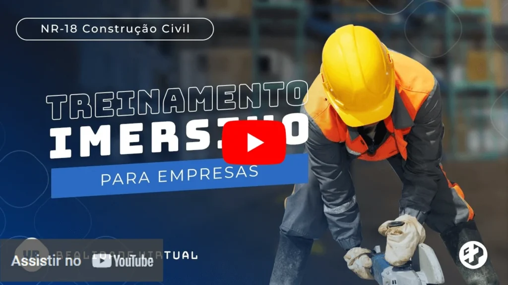 Trabalhador da construção civil com EPI operando equipamento, representando treinamento imersivo em NR-18