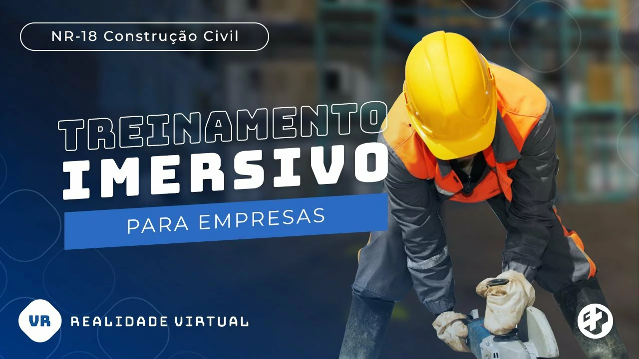 Trabalhador da construção civil operando equipamento com EPI, representando treinamento imersivo em realidade virtual