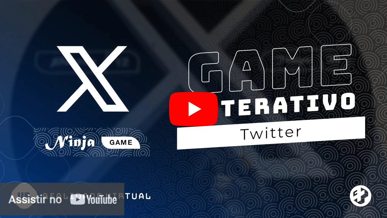 Imagem promocional do jogo interativo “Ninja Game” criado para o Twitter (X), com design em tons escuros e logotipo da rede social em destaque.