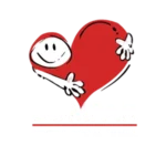 Logotipo do BOMPAR (Centro Social Nossa Senhora do Bom Parto) com desenho de coração vermelho abraçado por figura sorridente.
