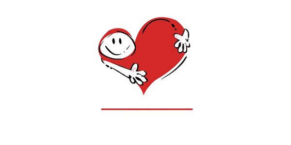 Logotipo do BOMPAR (Centro Social Nossa Senhora do Bom Parto) com desenho de coração vermelho abraçado por figura sorridente.
