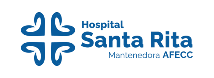 Logotipo azul do Hospital Santa Rita com fundo transparente.