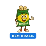 Personagem em forma de pacote de batata Bem Brasil sorrindo, com dois rostos de batatas no topo, dando joinha.