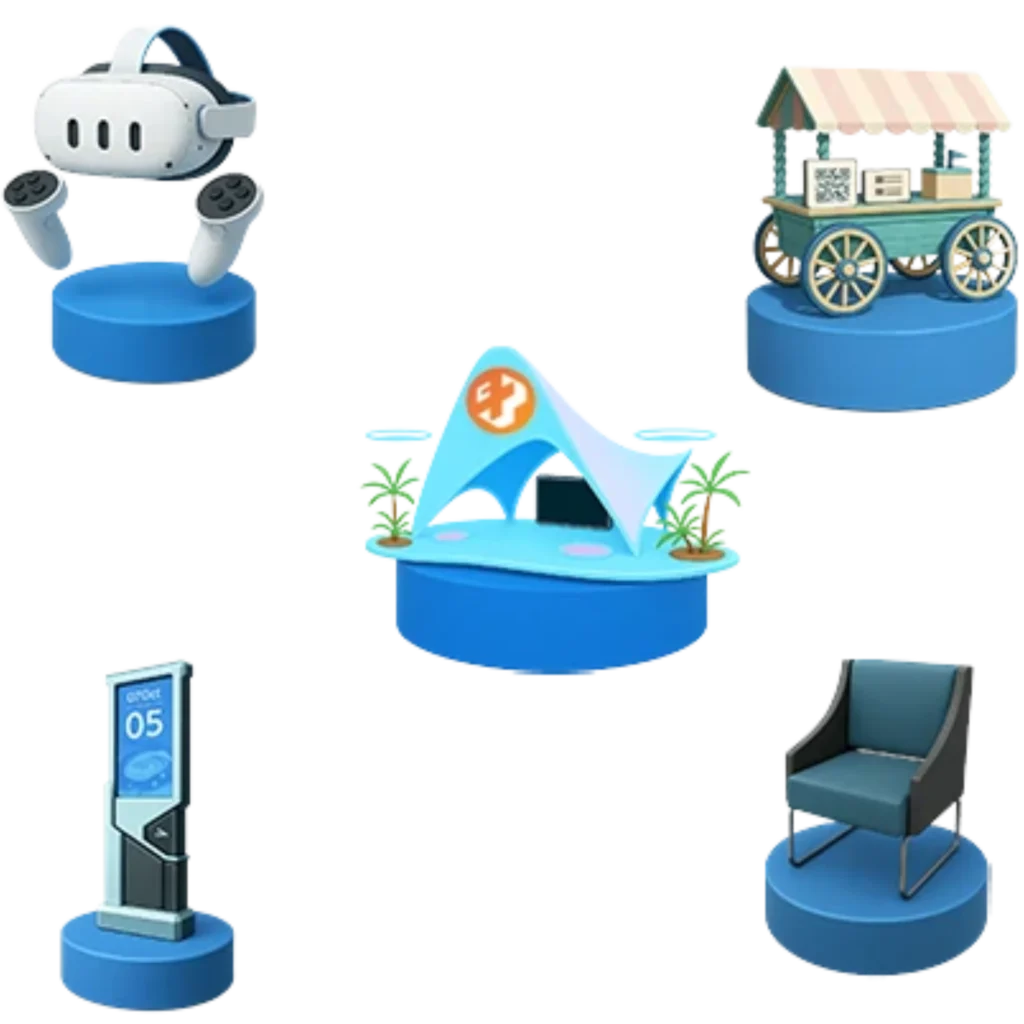 Representação de estandes e ativações em Realidade Virtual para eventos corporativos, desenvolvido pela Casa Mais.