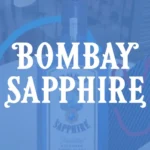 Miniatura de projeto em realidade aumentada (AR) da Bombay Sapphire, com logotipo branco centralizado sobre fundo azul estilizado.