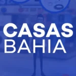 Miniatura de projeto em realidade aumentada (AR) das Casas Bahia, com logotipo branco em destaque sobre fundo azul.