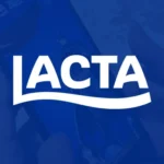 Miniatura de projeto em realidade aumentada da Lacta, com logotipo branco sobre fundo azul.