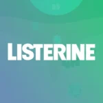 Miniatura de jogo interativo em realidade aumentada da Listerine, com fundo degradê verde e azul e logotipo em branco centralizado.