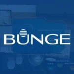 Miniatura de experiência interativa em metaverso da Bunge, com logotipo centralizado em branco sobre fundo azul.