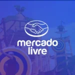 Miniatura do game em realidade virtual de arco e flecha desenvolvido para o Mercado Livre, com logotipo branco centralizado sobre fundo azul.
