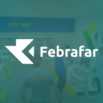 Miniatura do projeto Febrafar em metaverso, com logotipo branco sobre fundo esverdeado e ambiente virtual de farmácia.