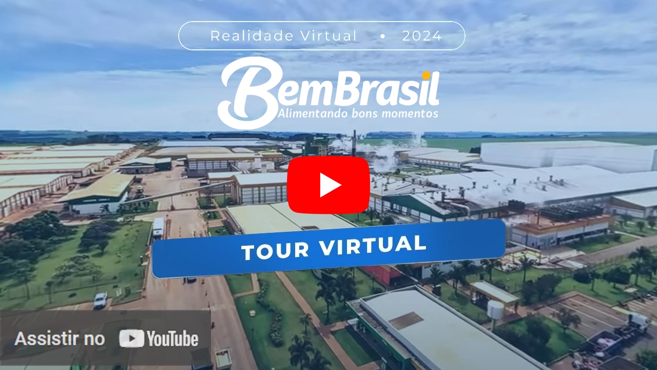 Thumb do tour virtual em Realidade Virtual da fábrica Bem Brasil, com visão aérea da planta industrial.