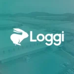 Miniatura do vídeo 360° da Loggi, com logotipo branco em destaque sobre fundo azul esverdeado. Title: thumb-video-360-loggi