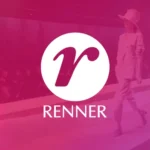 Miniatura do vídeo 360° de experiência interativa da Renner, com logotipo centralizado em branco sobre fundo rosa.