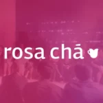 Miniatura do vídeo 360° da marca Rosa Chá, com logotipo branco centralizado em fundo rosa vibrante.