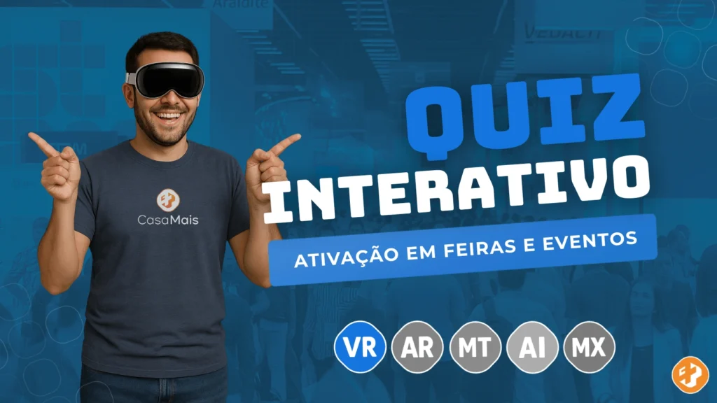 Quiz interativo em realidade virtual com robô animado para treinamento corporativo desenvolvido pela Casa Mais