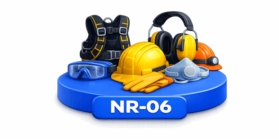 Treinamento virtual NR-06 sobre uso correto de EPI com capacete &oacute;culos de prote&ccedil;&atilde;o luvas protetor auricular m&aacute;scara respirat&oacute;ria e cinto de seguran&ccedil;a em simula&ccedil;&atilde;o imersiva de seguran&ccedil;a do trabalho